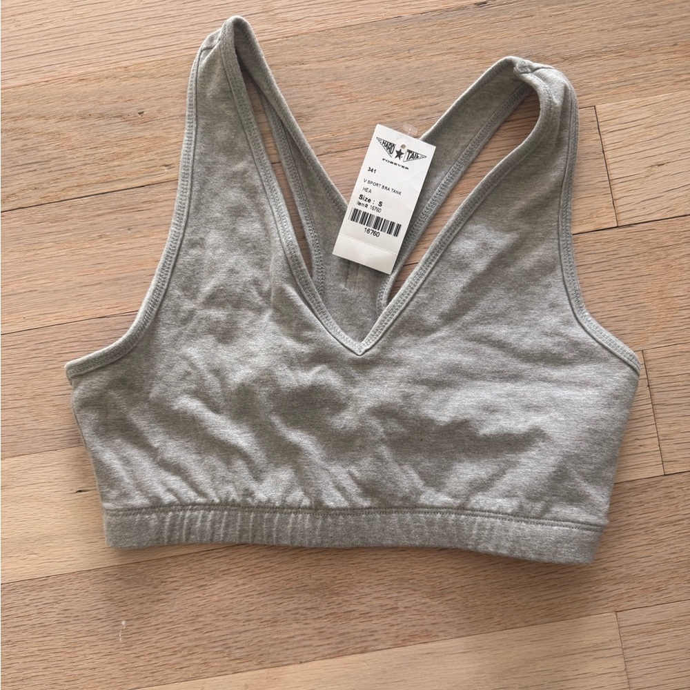 NWT Gray V-Neck Sports Bra